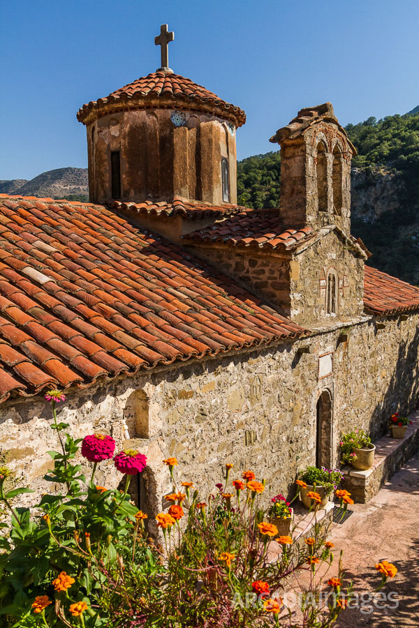 The Assumption of Mary church inside the Prodromou monastery. Lousios gorge, Arcadia, Peloponnese