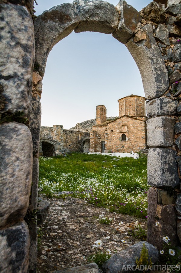 Ruins in the abandoned Sotiros Monastery, founded in 1500 AD. Kotronas, Mani, Laconia, Peloponnese