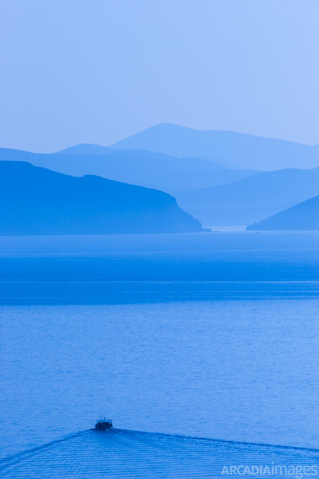 A boat sailing at the Argolic Gulf near Astros, Arcadia, Greece