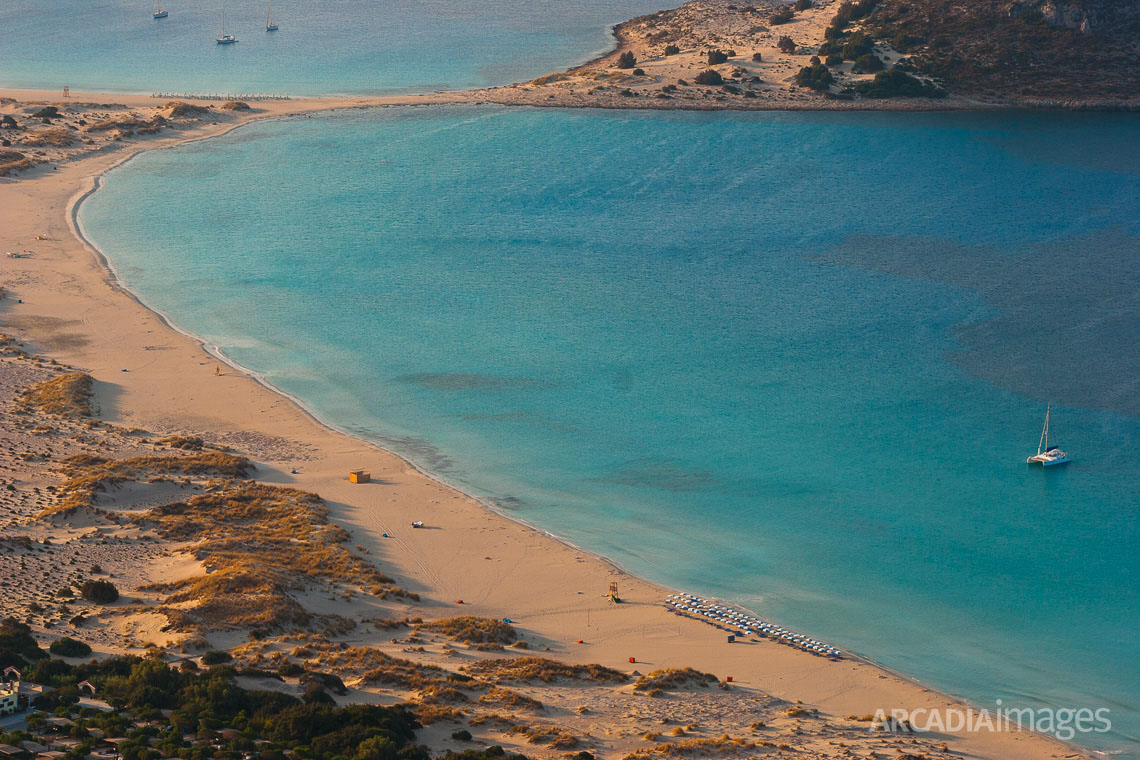 Simos beach (Sarakiniko) at Elafonisos island. Sand dunes at Elafonisos island host a dynamic and sensitive flora ecosystem. The region of Elafonisos is in the European Natura 2000 network of protected areas. Laconia, Peloponnese