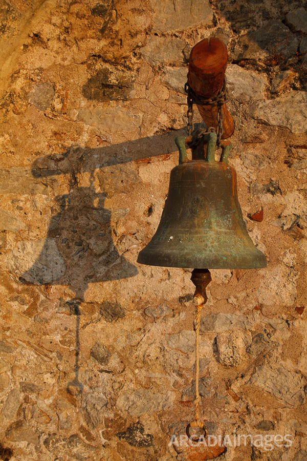 The bell of Saint George church, 13th AD inside the ruins of the old monastery at Cape Malea, Laconia, Peloponnese