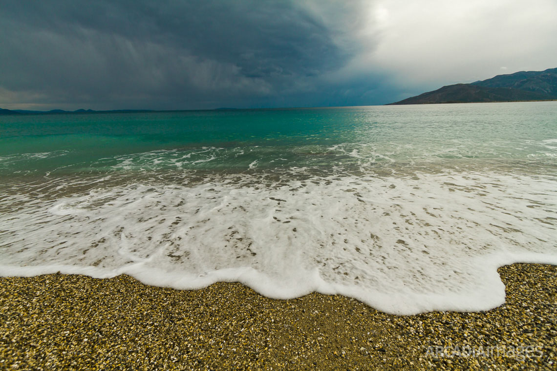 Astros beach in stormy weather. Arcadia, Peloponnese, Greece